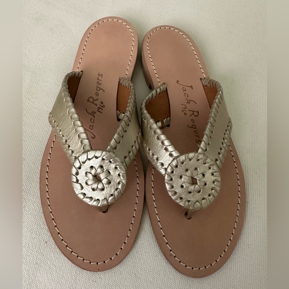 Jack Rogers Ro Sandals Gold Leather Women’s 6.5 Like New
